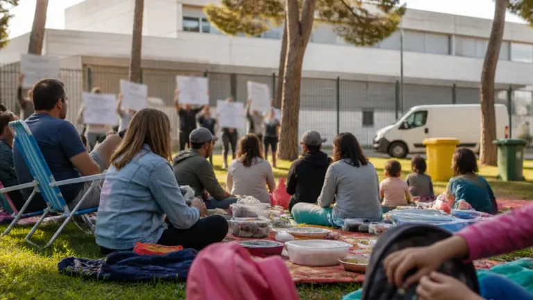 Padres de Málaga organizan un picnic frente al colegio para protestar por los menús del comedor
