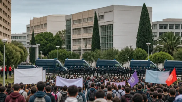 Centenares de estudiantes protestan en la URJC contra la visita del presidente argentino Javier Milei